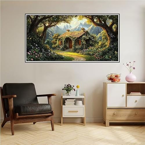 Malen Nach Zahlen Erwachsene Wald Malen Nach Zahlen Holzhaus Malen Nach Zahlen ab 9 Jahre Mädchen DIY Ölgemälde Bastelset Kit, Mit 3-Pinseln und Acrylfarbe für Geschenk Home Wand Décor 200X100cm-z121 von Guofuos