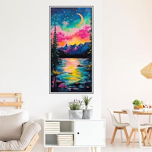 Mond Malen Nach Zahlen Groß 120X60cm Malen Nach Zahlen Erwachsene Landschaft Malen Nach Zahlen Kinder, Knitterfreie Leinwand, Pinsels Und Acrylfarbe Diy Handgemalt Kit, Geschenke für Männer-z510 von Guofuos