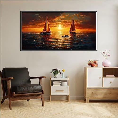 Ozean Malen Nach Zahlen Groß 200X100cm Malen Nach Zahlen Erwachsene Segelboot Malen Nach Zahlen Kinder, Knitterfreie Leinwand, Pinsels Und Acrylfarbe Diy Handgemalt Kit, Geschenke für Männer-z69 von Guofuos