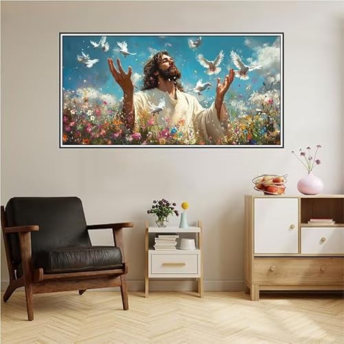 Religion Malen Nach Zahlen Groß 140X70cm Malen Nach Zahlen Erwachsene Taube Malen Nach Zahlen Kinder, Knitterfreie Leinwand, Pinsels Und Acrylfarbe Diy Handgemalt Kit, Geschenke für Männer-z135 von Guofuos