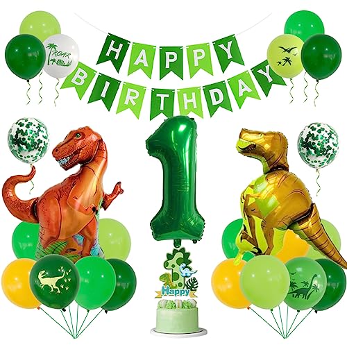 Guoguonb 1 Jahre Dino Geburtstag Deko Zahlenballon 1 Folienballon Luftballons Dinosaurier Themen Cupcake Tortendekoration Happy Birthday Banner für Kindergeburtstag Dinosaurier Partyset Dekoration von Guoguonb