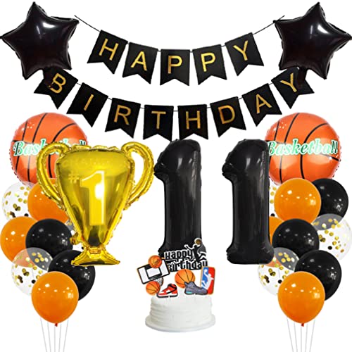 Guoguonb 11 Jahr Basketball Thematische Dekoration Set Happy Birthday Banner Großes Basketball Luftballon Cake Topper Zahl 11 FolienBallon für Basketball-Fans Birthday Party Geburtstagsdeko von Guoguonb