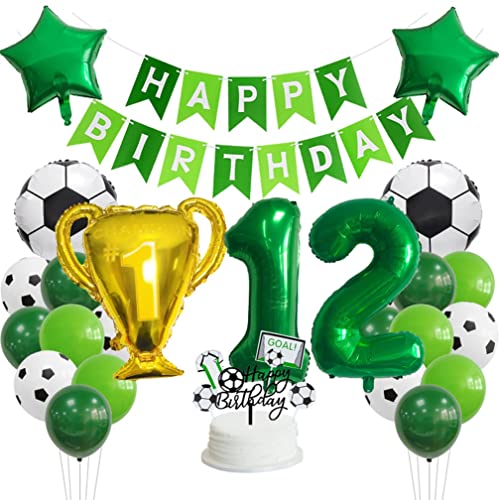 Guoguonb 12 Jahr Fußball Geburtstag Dekorationen Set Happy Birthday Banner Zahl 12 Ballon Champions' Trophy Fussball FolienBallon für Kinder Fußball Themenfeier Party Kindergeburtstag Deko von Guoguonb