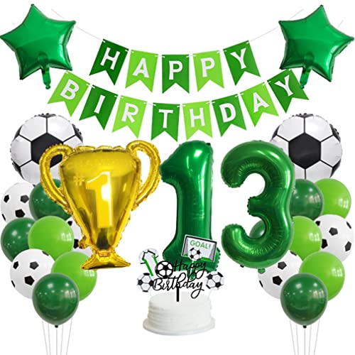 Guoguonb 13 Jahr Fußball Geburtstag Dekorationen Set Happy Birthday Banner Zahl 13 Ballon Champions' Trophy Fussball FolienBallon für Kinder Fußball Themenfeier Party Kindergeburtstag Deko von Guoguonb