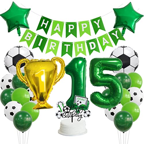 Guoguonb 15 Jahr Fußball Geburtstag Dekorationen Set Happy Birthday Banner Zahl 15 Ballon Champions' Trophy Fussball FolienBallon für Kinder Fußball Themenfeier Party Kindergeburtstag Deko von Guoguonb