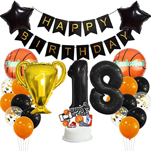 Guoguonb 18 Jahr Basketball Thematische Dekoration Set Happy Birthday Banner Großes Basketball Luftballon Cake Topper Zahl 18 FolienBallon für Basketball-Fans Birthday Party Geburtstagsdeko von Guoguonb