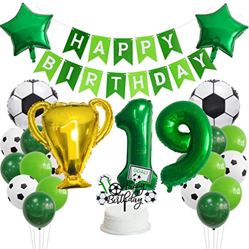 Guoguonb 19 Jahr Fußball Geburtstag Dekorationen Set Happy Birthday Banner Zahl 19 Ballon Champions' Trophy Fussball FolienBallon für Kinder Fußball Themenfeier Party Kindergeburtstag Deko von Guoguonb