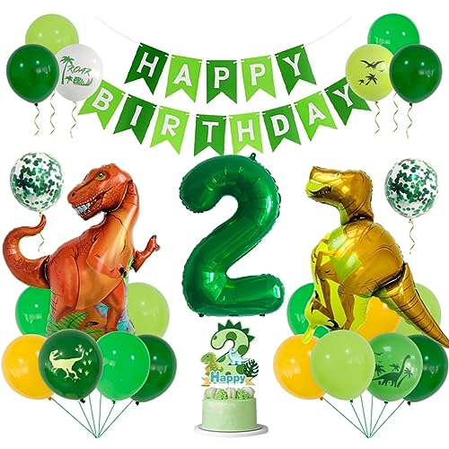 Guoguonb 2 Jahre Dino Geburtstag Deko Zahlenballon 2 Folienballon Luftballons Dinosaurier Themen Cupcake Tortendekoration Happy Birthday Banner für Kindergeburtstag Dinosaurier Partyset Dekoration von Guoguonb