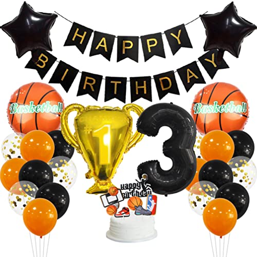 Guoguonb 3 Jahr Basketball Thematische Dekoration Set Happy Birthday Banner Großes Basketball Luftballon Cake Topper Zahl 3 FolienBallon für Basketball-Fans Birthday Party Geburtstagsdeko von Guoguonb