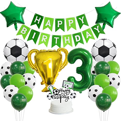 Guoguonb 3 Jahr Fußball Geburtstag Dekorationen Set Happy Birthday Banner Zahl 3 Ballon Champions' Trophy Fussball FolienBallon für Kinder Fußball Themenfeier Party Kindergeburtstag Deko von Guoguonb