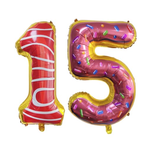 Guoguonb 32 Zoll Zahl 15. Geburtstag Deko Riesen Aufblasbar Helium Folienballon Nummer 15 Luftballons Krapfen Donut Ballon für Gedenktag Geburtstag Dekoration von Guoguonb
