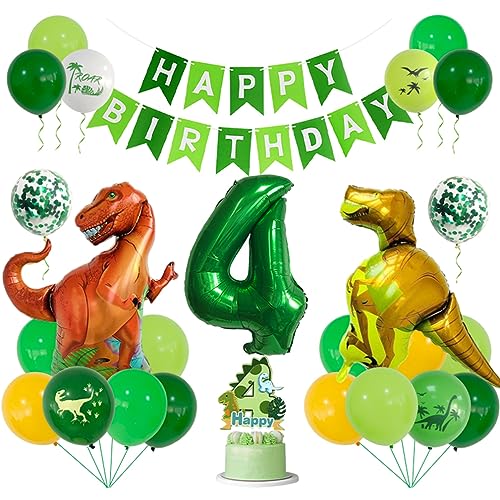 Guoguonb 4 Jahre Dino Geburtstag Deko Zahlenballon 4 Folienballon Luftballons Dinosaurier Themen Cupcake Tortendekoration Happy Birthday Banner für Kindergeburtstag Dinosaurier Partyset Dekoration von Guoguonb