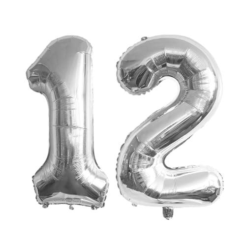 Guoguonb 40 Zoll Zahl 12. Geburtstag Deko Riesen Aufblasbar Helium Folienballon Nummer 12 Luftballons Personalisiertes Design Ballon für Gedenktag Geburtstag Dekoration (Silber) von Guoguonb