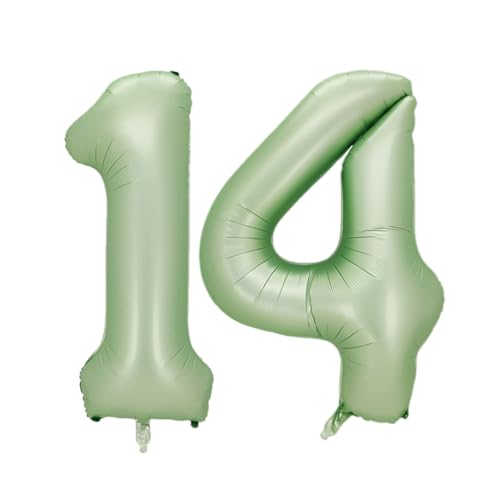 Guoguonb 40 Zoll Zahl 14. Geburtstag Deko Riesen Aufblasbar Helium Folienballon Nummer 14 Luftballons Personalisiertes Design Ballon für Gedenktag Geburtstag Dekoration (Wassermelone Grün) von Guoguonb