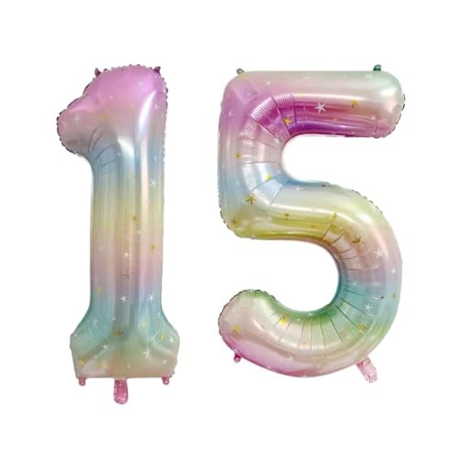 Guoguonb 40 Zoll Zahl 15. Geburtstag Deko Riesen Aufblasbar Helium Folienballon Nummer 15 Luftballons Personalisiertes Design Ballon für Gedenktag Geburtstag Dekoration (Regenbogen) von Guoguonb