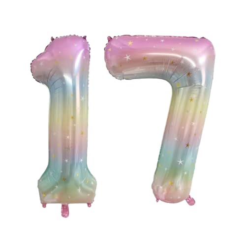 Guoguonb 40 Zoll Zahl 17. Geburtstag Deko Riesen Aufblasbar Helium Folienballon Nummer 17 Luftballons Personalisiertes Design Ballon für Gedenktag Geburtstag Dekoration (Regenbogen) von Guoguonb