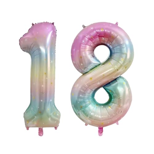 Guoguonb 40 Zoll Zahl 18. Geburtstag Deko Riesen Aufblasbar Helium Folienballon Nummer 18 Luftballons Personalisiertes Design Ballon für Gedenktag Geburtstag Dekoration (Regenbogen) von Guoguonb