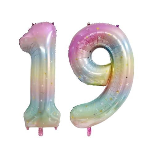 Guoguonb 40 Zoll Zahl 19. Geburtstag Deko Riesen Aufblasbar Helium Folienballon Nummer 19 Luftballons Personalisiertes Design Ballon für Gedenktag Geburtstag Dekoration (Regenbogen) von Guoguonb