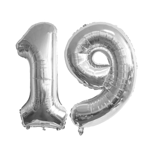 Guoguonb 40 Zoll Zahl 19. Geburtstag Deko Riesen Aufblasbar Helium Folienballon Nummer 19 Luftballons Personalisiertes Design Ballon für Gedenktag Geburtstag Dekoration (Silber) von Guoguonb