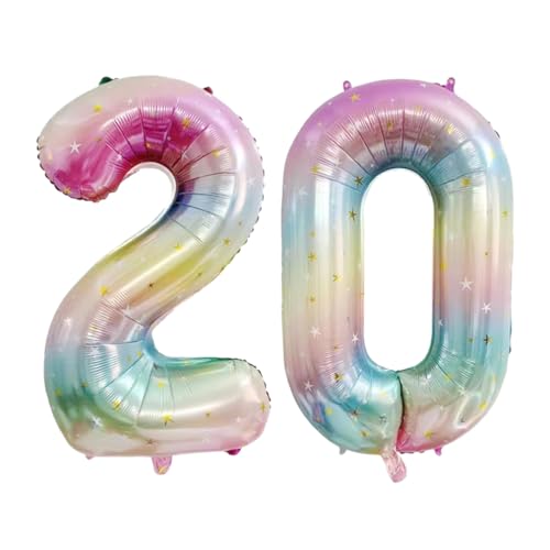 Guoguonb 40 Zoll Zahl 20. Geburtstag Deko Riesen Aufblasbar Helium Folienballon Nummer 20 Luftballons Personalisiertes Design Ballon für Gedenktag Geburtstag Dekoration (Regenbogen) von Guoguonb