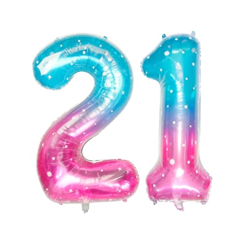 Guoguonb 40 Zoll Zahl 21. Geburtstag Deko Riesen Aufblasbar Helium Folienballon Nummer 21 Luftballons Personalisiertes Design Ballon für Gedenktag Geburtstag Dekoration (Sternenlicht) von Guoguonb