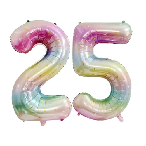 Guoguonb 40 Zoll Zahl 25. Geburtstag Deko Riesen Aufblasbar Helium Folienballon Nummer 25 Luftballons Personalisiertes Design Ballon für Gedenktag Geburtstag Dekoration (Regenbogen) von Guoguonb