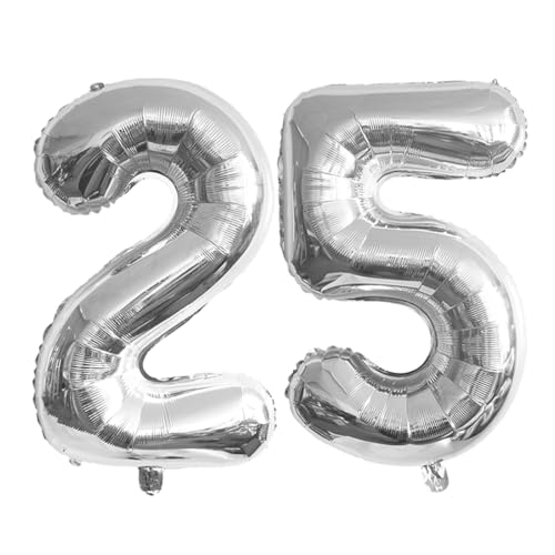 Guoguonb 40 Zoll Zahl 25. Geburtstag Deko Riesen Aufblasbar Helium Folienballon Nummer 25 Luftballons Personalisiertes Design Ballon für Gedenktag Geburtstag Dekoration (Silber) von Guoguonb