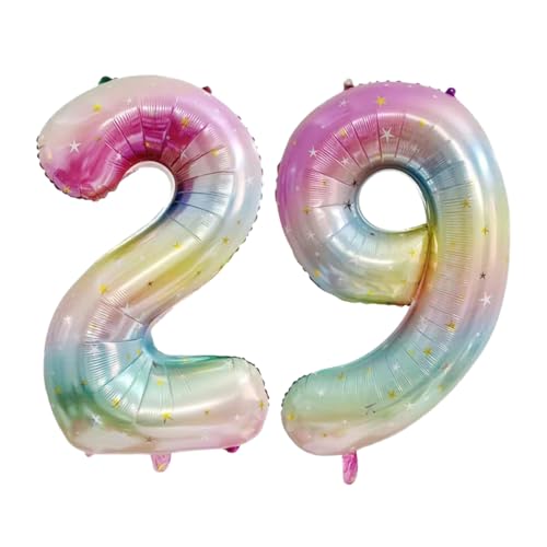 Guoguonb 40 Zoll Zahl 29. Geburtstag Deko Riesen Aufblasbar Helium Folienballon Nummer 29 Luftballons Personalisiertes Design Ballon für Gedenktag Geburtstag Dekoration (Regenbogen) von Guoguonb