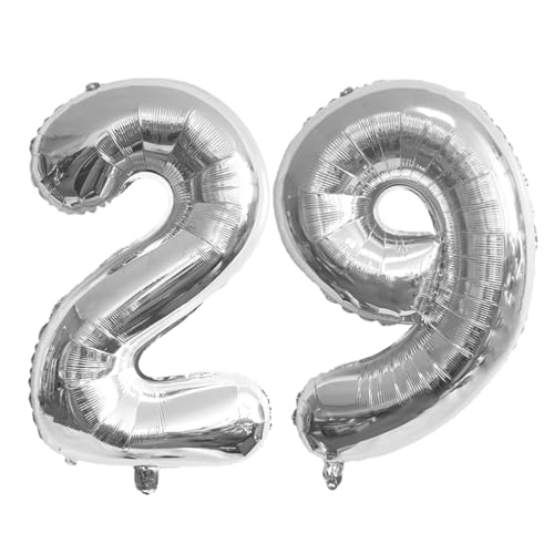 Guoguonb 40 Zoll Zahl 29. Geburtstag Deko Riesen Aufblasbar Helium Folienballon Nummer 29 Luftballons Personalisiertes Design Ballon für Gedenktag Geburtstag Dekoration (Silber) von Guoguonb