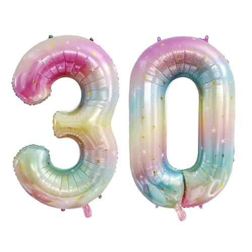 Guoguonb 40 Zoll Zahl 30. Geburtstag Deko Riesen Aufblasbar Helium Folienballon Nummer 30 Luftballons Personalisiertes Design Ballon für Gedenktag Geburtstag Dekoration (Regenbogen) von Guoguonb