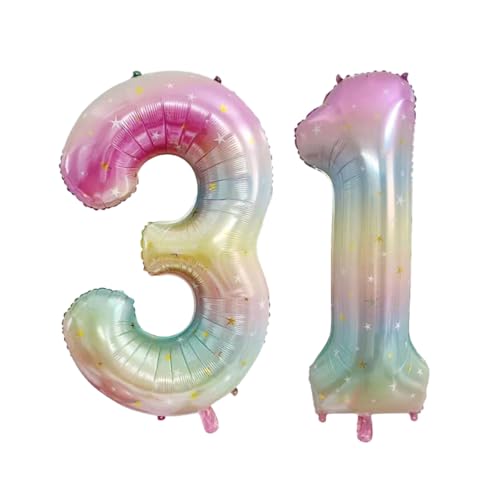 Guoguonb 40 Zoll Zahl 31. Geburtstag Deko Riesen Aufblasbar Helium Folienballon Nummer 31 Luftballons Personalisiertes Design Ballon für Gedenktag Geburtstag Dekoration (Regenbogen) von Guoguonb