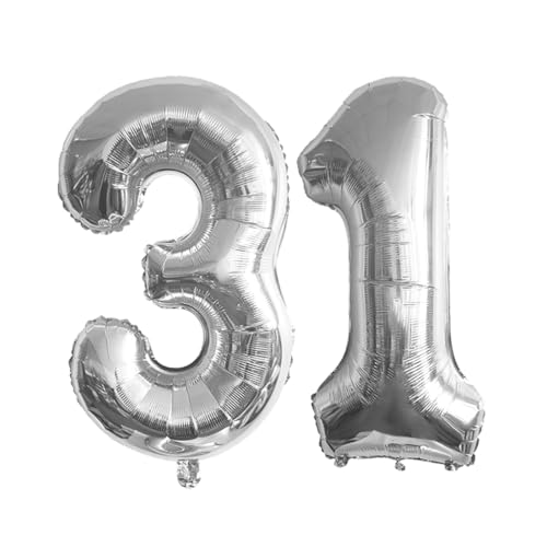 Guoguonb 40 Zoll Zahl 31. Geburtstag Deko Riesen Aufblasbar Helium Folienballon Nummer 31 Luftballons Personalisiertes Design Ballon für Gedenktag Geburtstag Dekoration (Silber) von Guoguonb