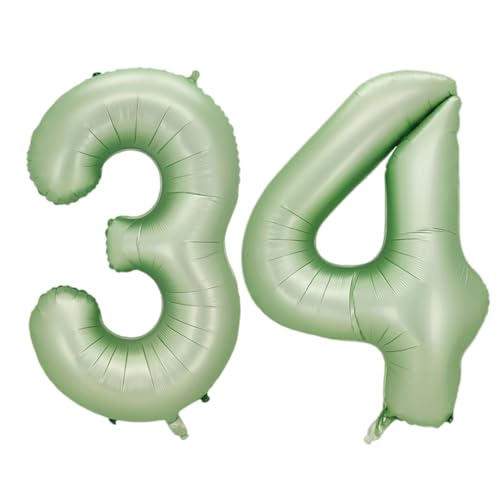 Guoguonb 40 Zoll Zahl 34. Geburtstag Deko Riesen Aufblasbar Helium Folienballon Nummer 34 Luftballons Personalisiertes Design Ballon für Gedenktag Geburtstag Dekoration (Wassermelone Grün) von Guoguonb