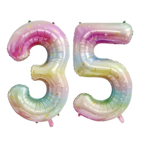 Guoguonb 40 Zoll Zahl 35. Geburtstag Deko Riesen Aufblasbar Helium Folienballon Nummer 35 Luftballons Personalisiertes Design Ballon für Gedenktag Geburtstag Dekoration (Regenbogen) von Guoguonb