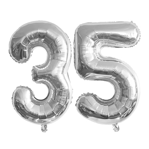 Guoguonb 40 Zoll Zahl 35. Geburtstag Deko Riesen Aufblasbar Helium Folienballon Nummer 35 Luftballons Personalisiertes Design Ballon für Gedenktag Geburtstag Dekoration (Silber) von Guoguonb