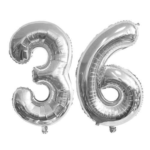 Guoguonb 40 Zoll Zahl 36. Geburtstag Deko Riesen Aufblasbar Helium Folienballon Nummer 36 Luftballons Personalisiertes Design Ballon für Gedenktag Geburtstag Dekoration (Silber) von Guoguonb