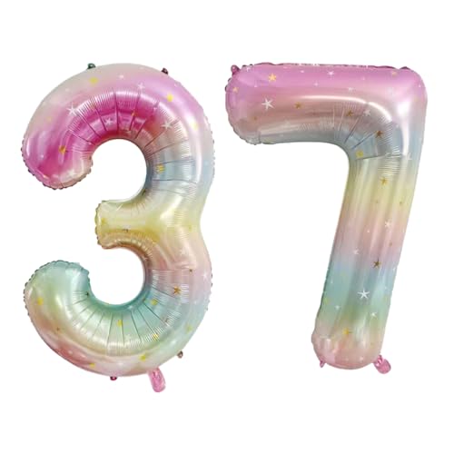 Guoguonb 40 Zoll Zahl 37. Geburtstag Deko Riesen Aufblasbar Helium Folienballon Nummer 37 Luftballons Personalisiertes Design Ballon für Gedenktag Geburtstag Dekoration (Regenbogen) von Guoguonb