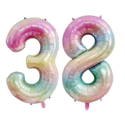 Guoguonb 40 Zoll Zahl 38. Geburtstag Deko Riesen Aufblasbar Helium Folienballon Nummer 38 Luftballons Personalisiertes Design Ballon für Gedenktag Geburtstag Dekoration (Regenbogen) von Guoguonb