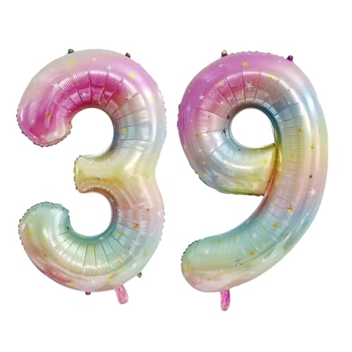 Guoguonb 40 Zoll Zahl 39. Geburtstag Deko Riesen Aufblasbar Helium Folienballon Nummer 39 Luftballons Personalisiertes Design Ballon für Gedenktag Geburtstag Dekoration (Regenbogen) von Guoguonb