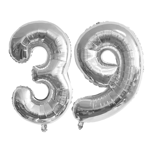 Guoguonb 40 Zoll Zahl 39. Geburtstag Deko Riesen Aufblasbar Helium Folienballon Nummer 39 Luftballons Personalisiertes Design Ballon für Gedenktag Geburtstag Dekoration (Silber) von Guoguonb