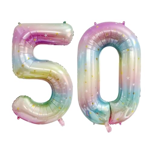 Guoguonb 40 Zoll Zahl 50. Geburtstag Deko Riesen Aufblasbar Helium Folienballon Nummer 50 Luftballons Personalisiertes Design Ballon für Gedenktag Geburtstag Dekoration (Regenbogen) von Guoguonb