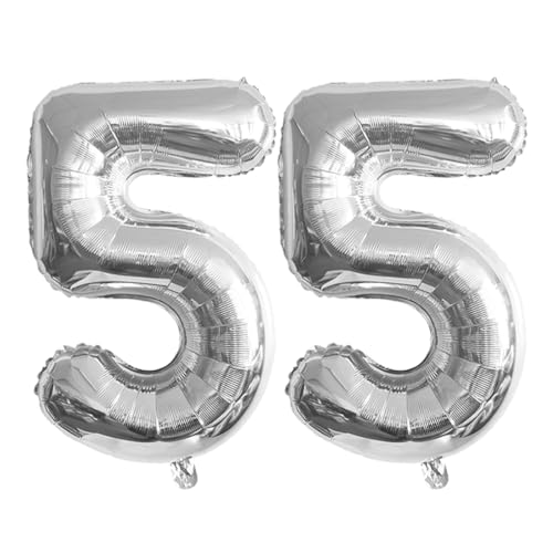 Guoguonb 40 Zoll Zahl 55. Geburtstag Deko Riesen Aufblasbar Helium Folienballon Nummer 55 Luftballons Personalisiertes Design Ballon für Gedenktag Geburtstag Dekoration (Silber) von Guoguonb