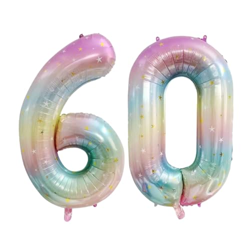 Guoguonb 40 Zoll Zahl 60. Geburtstag Deko Riesen Aufblasbar Helium Folienballon Nummer 60 Luftballons Personalisiertes Design Ballon für Gedenktag Geburtstag Dekoration (Regenbogen) von Guoguonb