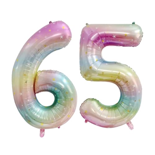 Guoguonb 40 Zoll Zahl 65. Geburtstag Deko Riesen Aufblasbar Helium Folienballon Nummer 65 Luftballons Personalisiertes Design Ballon für Gedenktag Geburtstag Dekoration (Regenbogen) von Guoguonb