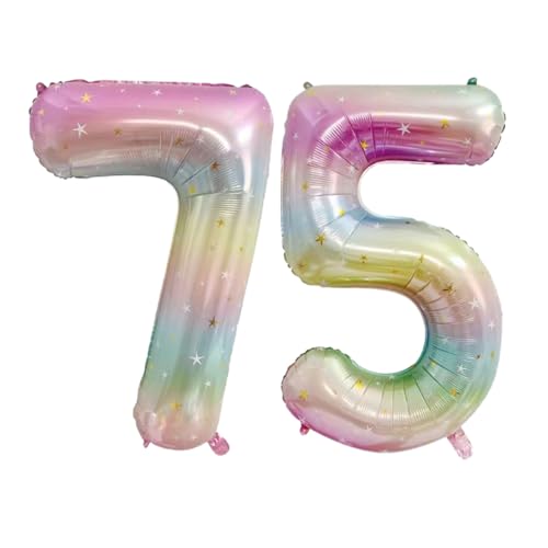 Guoguonb 40 Zoll Zahl 75. Geburtstag Deko Riesen Aufblasbar Helium Folienballon Nummer 75 Luftballons Personalisiertes Design Ballon für Gedenktag Geburtstag Dekoration (Regenbogen) von Guoguonb