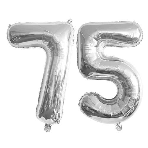 Guoguonb 40 Zoll Zahl 75. Geburtstag Deko Riesen Aufblasbar Helium Folienballon Nummer 75 Luftballons Personalisiertes Design Ballon für Gedenktag Geburtstag Dekoration (Silber) von Guoguonb