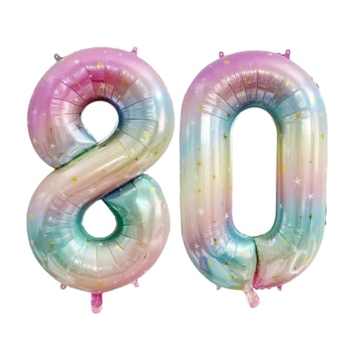 Guoguonb 40 Zoll Zahl 80. Geburtstag Deko Riesen Aufblasbar Helium Folienballon Nummer 80 Luftballons Personalisiertes Design Ballon für Gedenktag Geburtstag Dekoration (Regenbogen) von Guoguonb