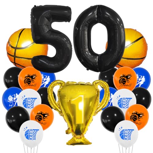 Guoguonb 50 Jahre Basketball Geburtstag Deko Schwarz 50. Geburtstag Trophäen Großer Basketball Zahlenballon 50 Folienballon Bedruckte Ballons für 50st Geburtstag Partyset Dekoration von Guoguonb