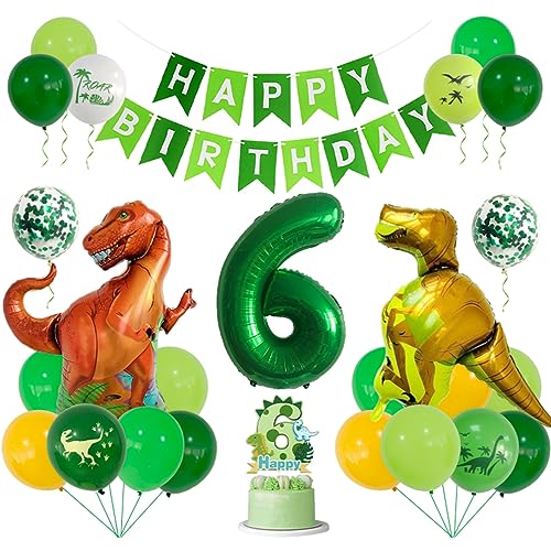 Guoguonb 6 Jahre Dino Geburtstag Deko Zahlenballon 6 Folienballon Luftballons Dinosaurier Themen Cupcake Tortendekoration Happy Birthday Banner für Kindergeburtstag Dinosaurier Partyset Dekoration von Guoguonb