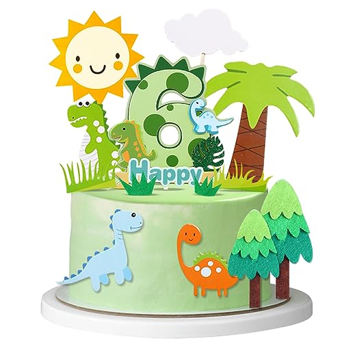 Guoguonb 6th Happy Birthday Dinosaurier Tortendeko 6 Jahre Grüner Dschungel Kuchendeko Thema Dinosaurier Cake Topper für Kinder Party Geburtstag Deko Muffin Backen Kuchenaufsätze von Guoguonb